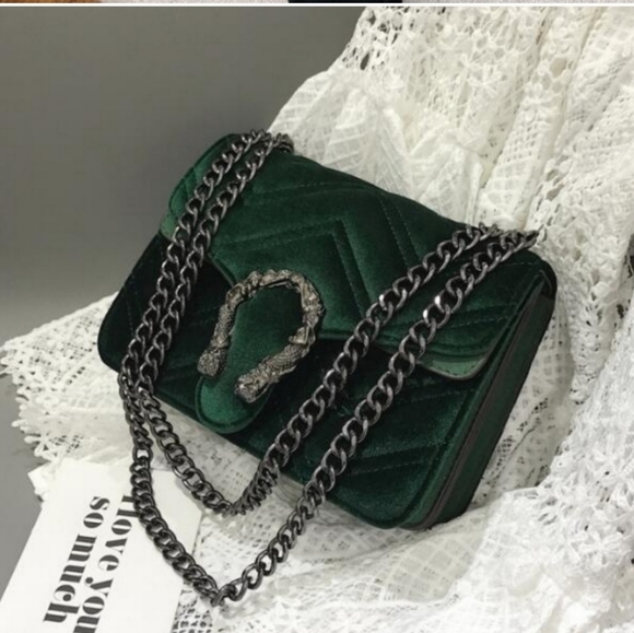 Sale!New Large Luxurious Velvet Shoulder Bag Green - Picture 3 of 8